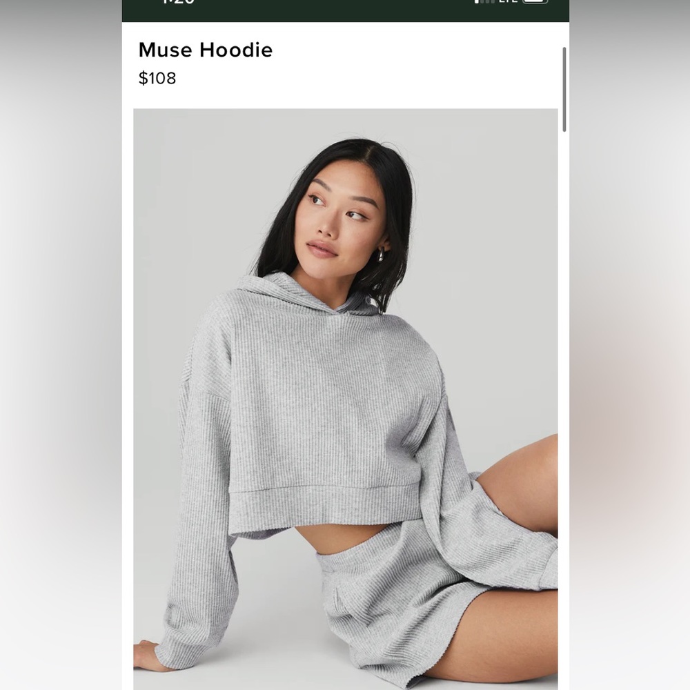 Alo crop hoodie heather grey size small